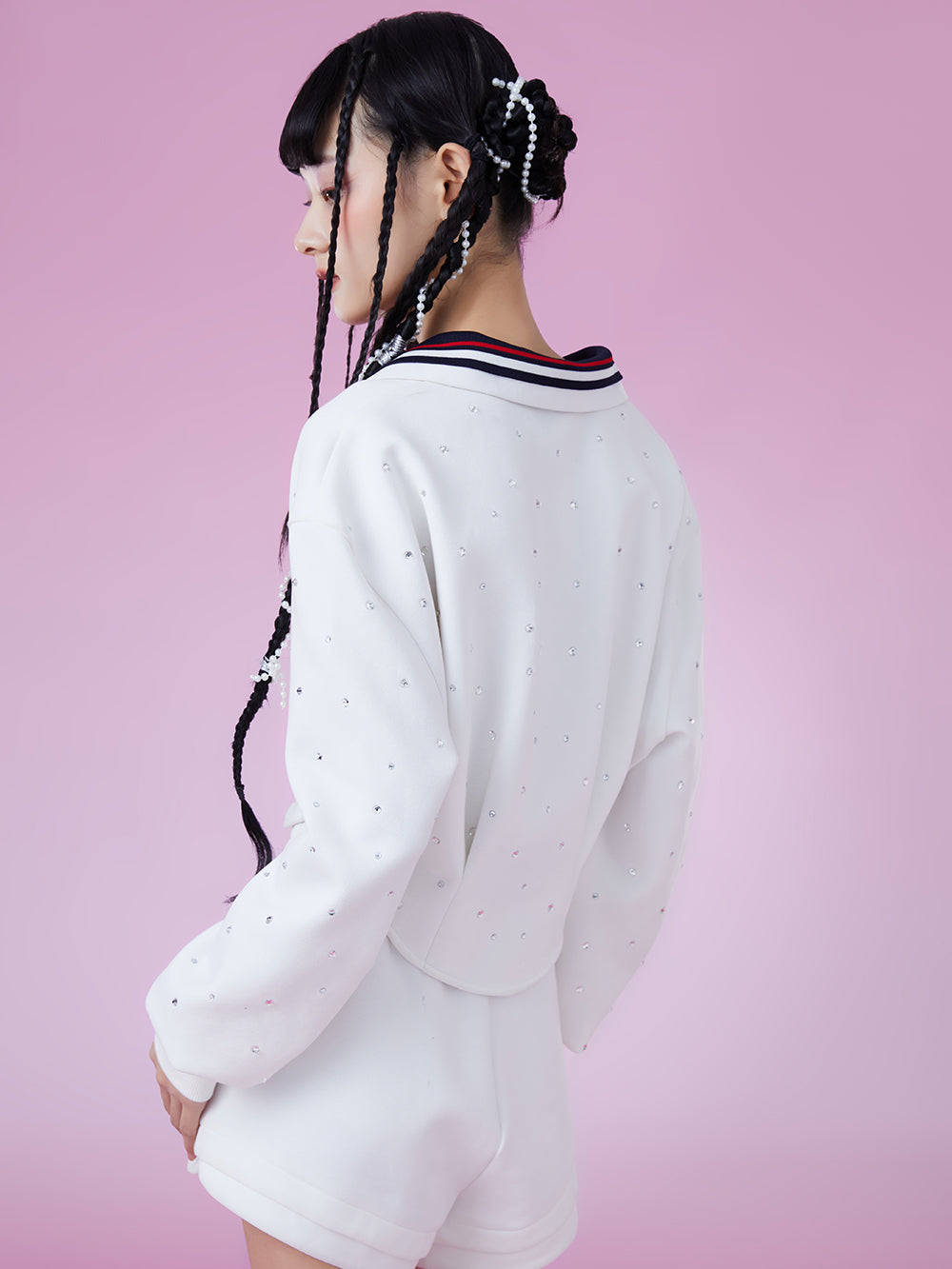 MUKZIN Panelled Design White Campus Style Hoodie