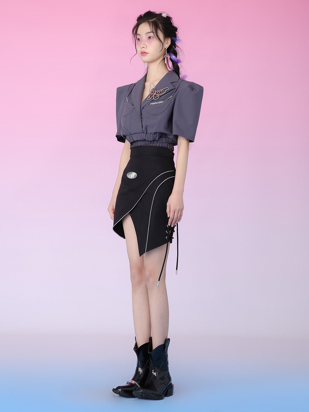 MUKZIN Iron Grey Cropped Blazer Coat