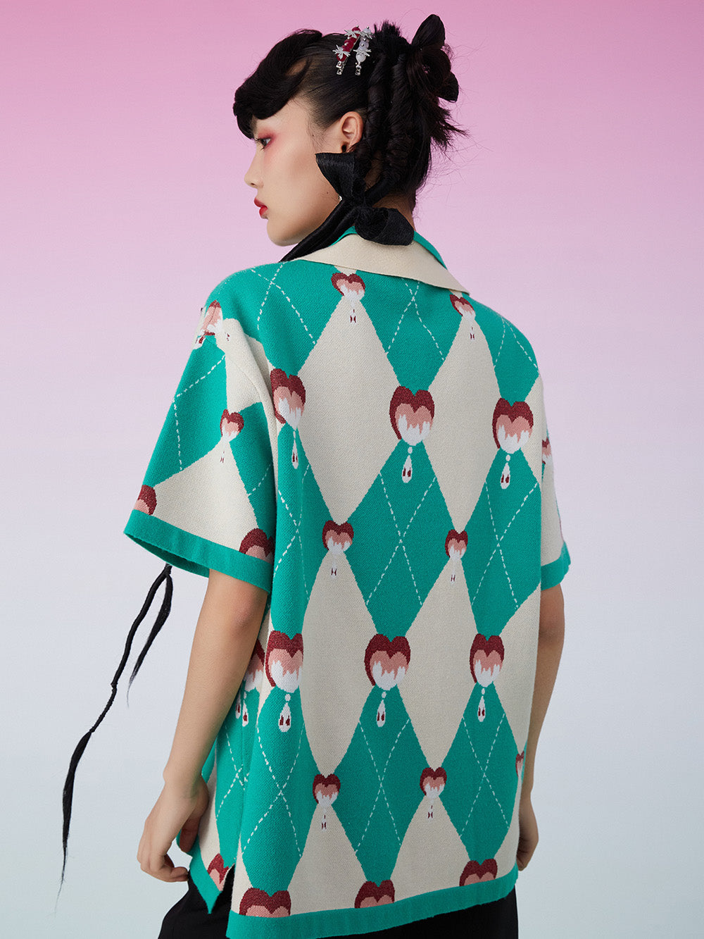 MUKZIN Lapel Loose Patched Green T-shirt