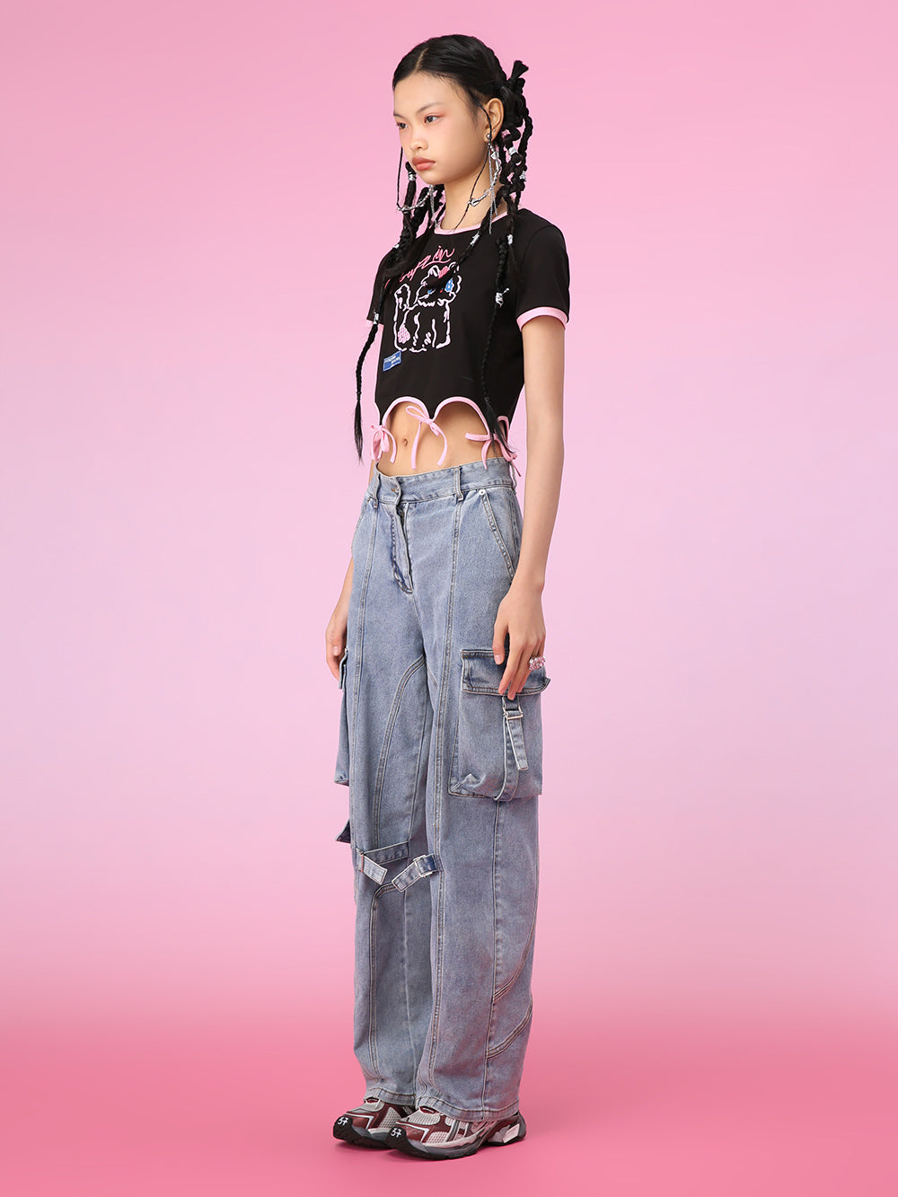 MUKZIN Printed Knot Embroidered Cropped Cute Charming T-Shirts
