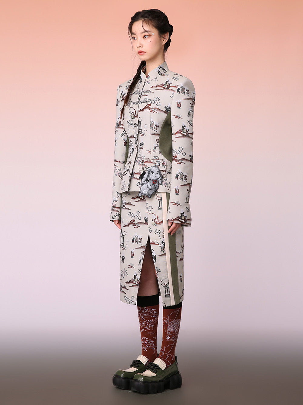MUKZIN New Chinese Style Waist Stitching Design Jacquard Jacket
