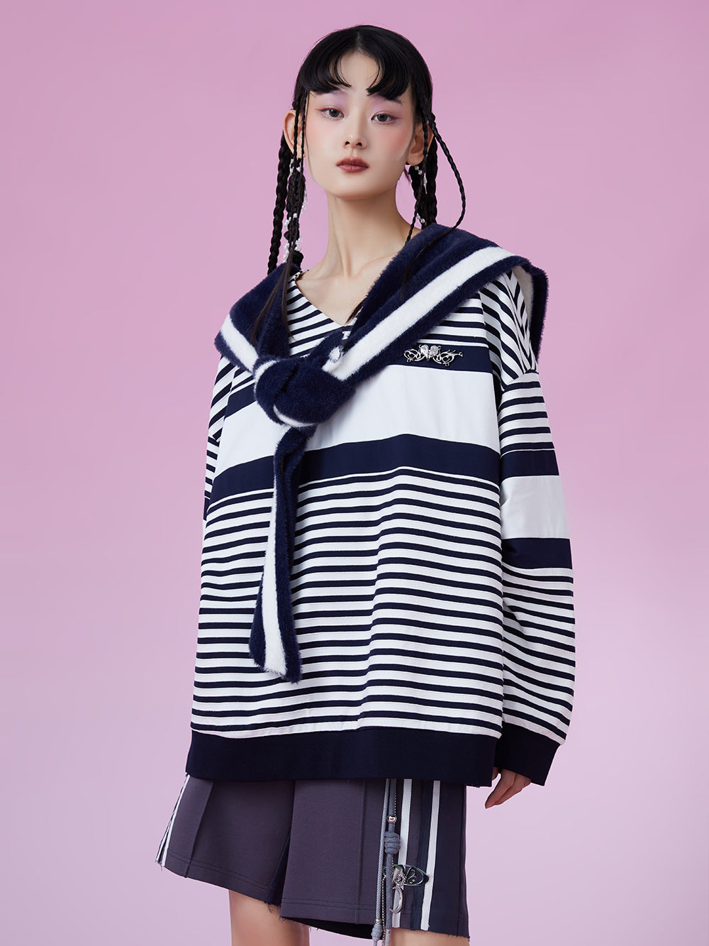 MUKZIN Stripe Casual Loose Fit Unique All-match Hoodie