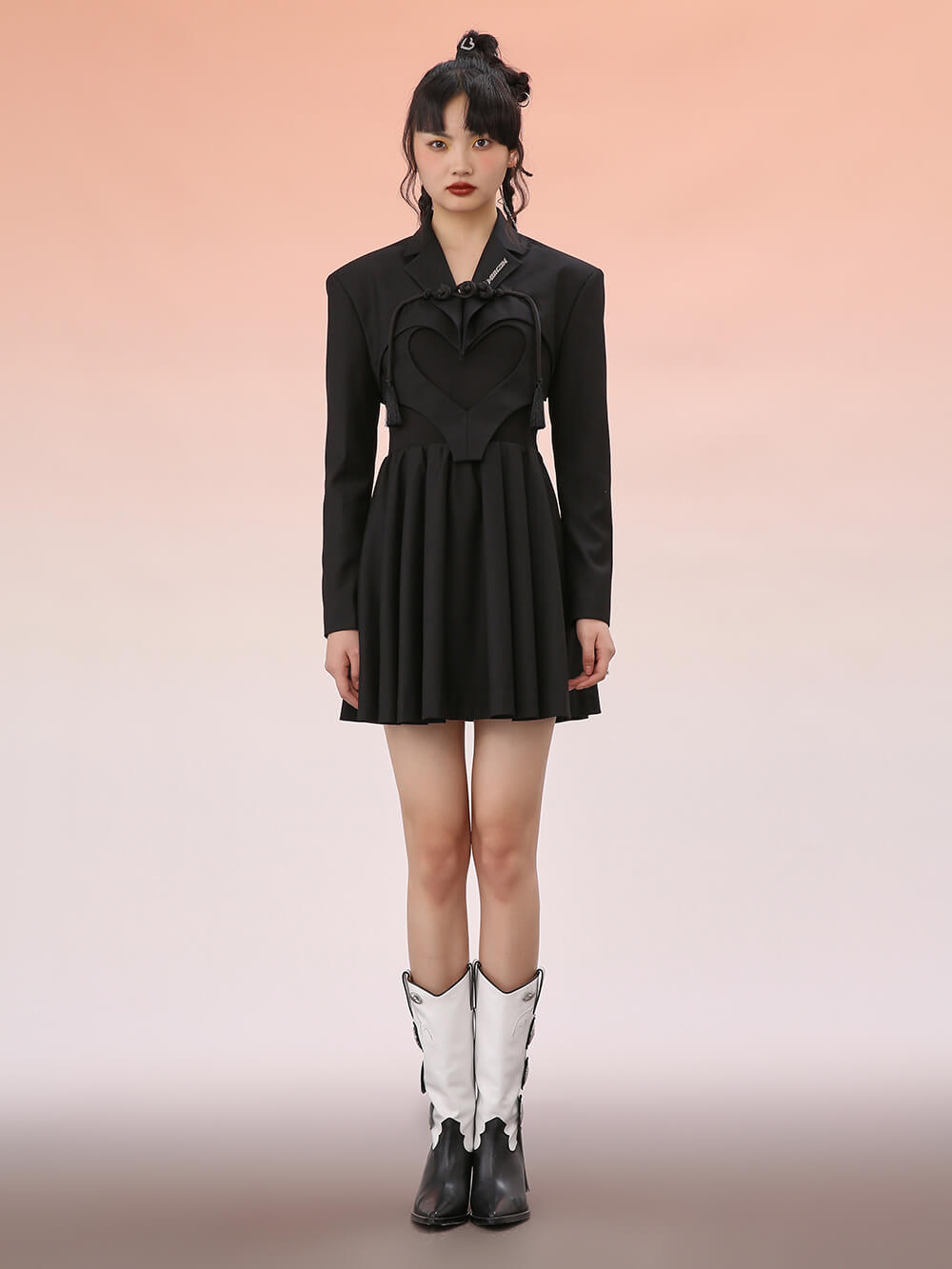 MUKZIN Black Heart Pleated Midi Blazer Dress