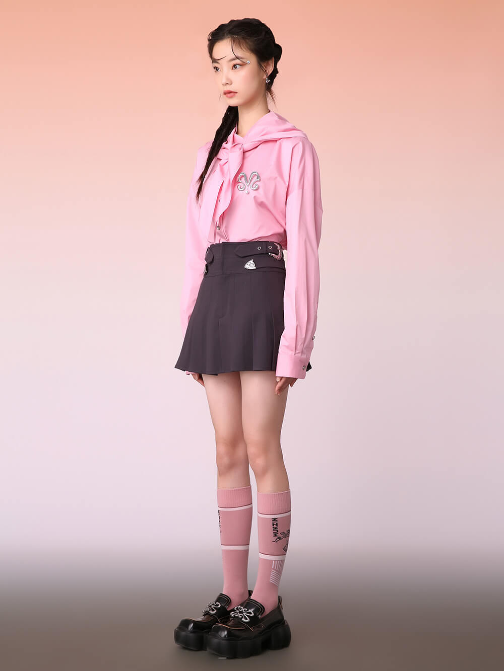MUKZIN Irregular Detachable Collar Pink Shirt