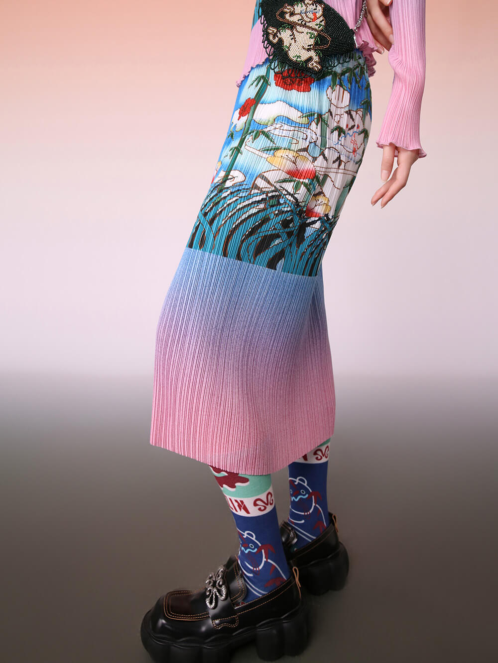 MUKZIN Chinese Style Design Pleated Knit Skirt