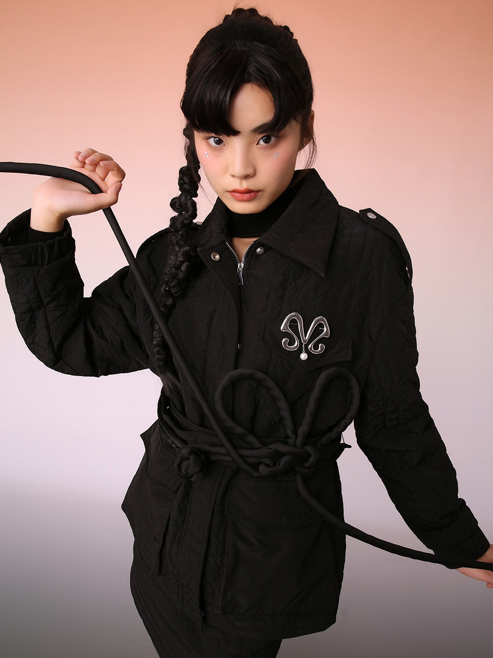 MUKZIN Black Knit Jacquard Jacket with Waist Panel