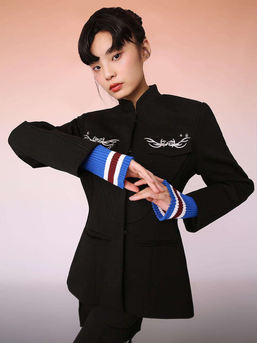 MUKZIN Black Mid-Length Paneled Threaded Cuff Jacket