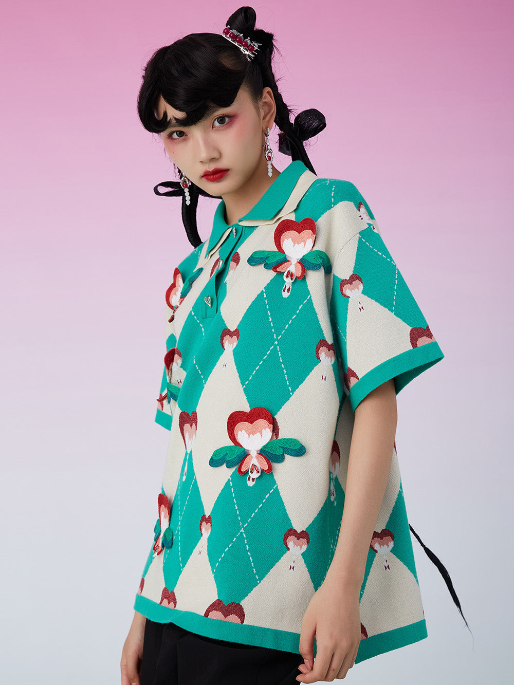 MUKZIN Lapel Loose Patched Green T-shirt