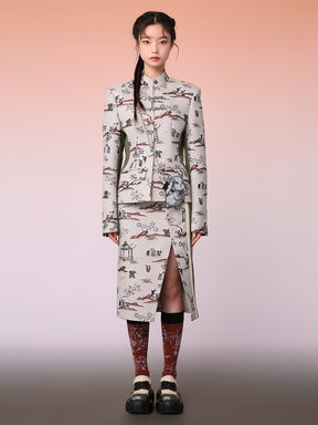 MUKZIN New Chinese Style Waist Stitching Design Jacquard Jacket