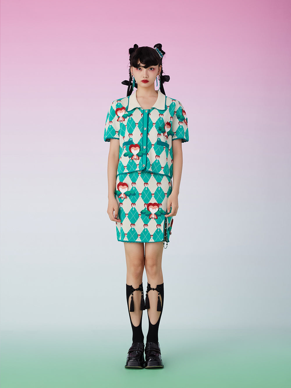 MUKZIN Split Beads Patched Green Skirt