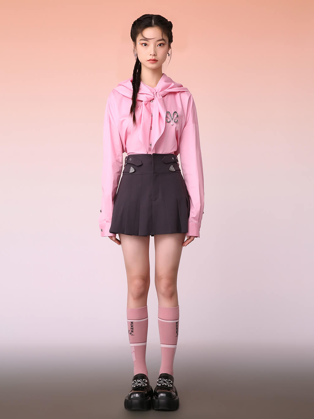 MUKZIN Irregular Detachable Collar Pink Shirt