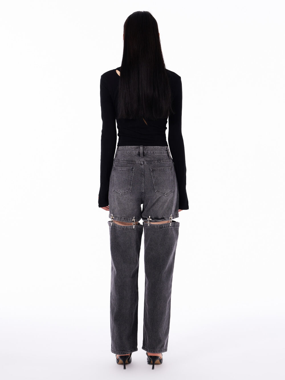 MUKTANK Metal Buckle Loose Two-Piece Denim Jeans