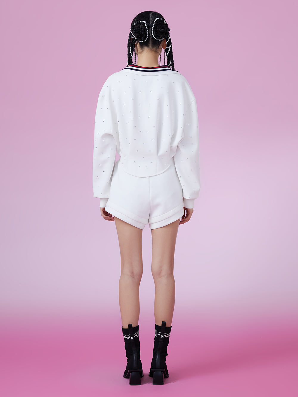 MUKZIN Panelled Design White Campus Style Hoodie