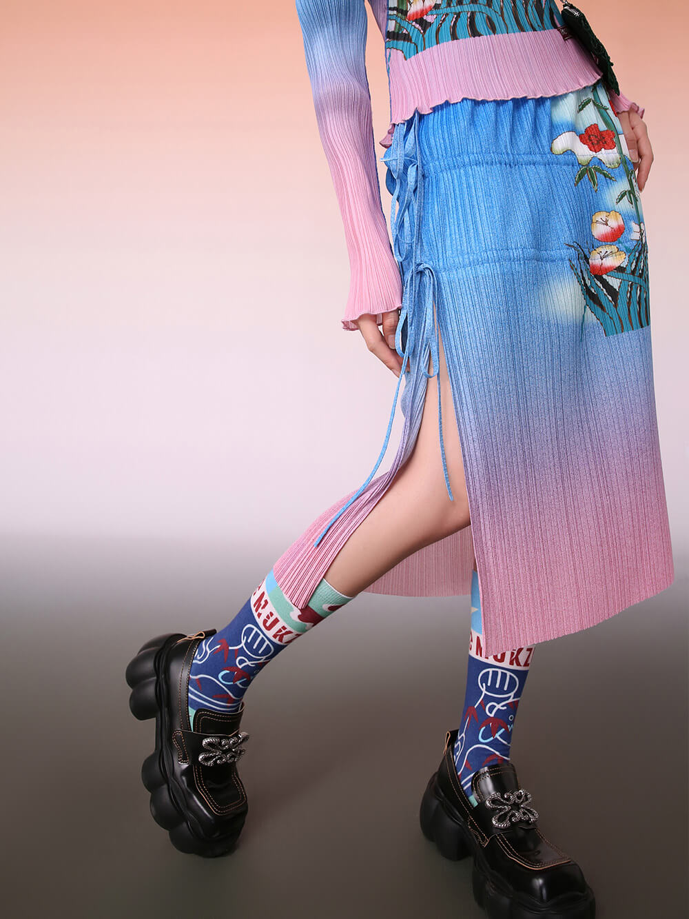 MUKZIN Chinese Style Design Pleated Knit Skirt
