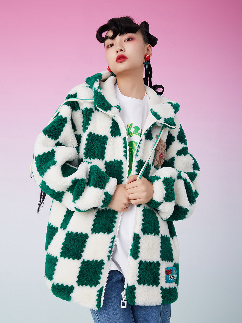 MUKZIN Plush Fur Plaid Green White Coat CNY “year of the tiger” Edition