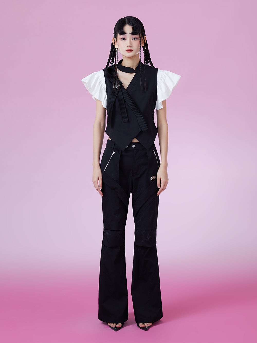 MUKZIN Colorblock Slim Fit Elegant Color Matching Blouse