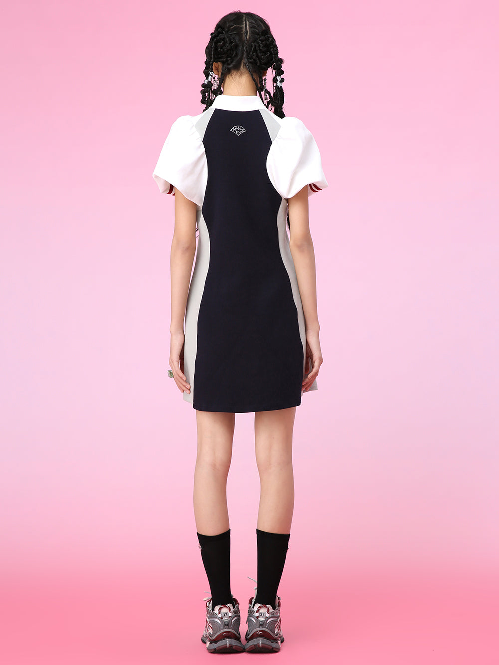 MUKZIN Sports Style Puff Sleeve Stitching Casual Dress