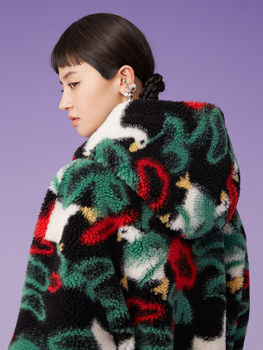 MUKZIN Retro Hooded Grain Plush Eco-friendly Fur Coat