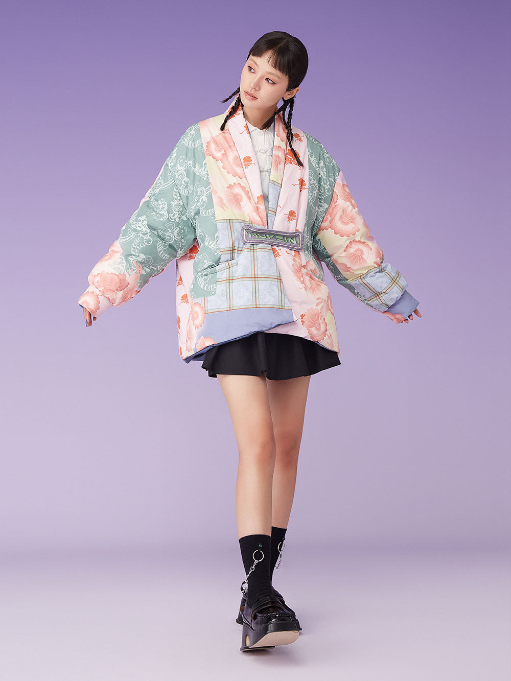 MUKZIN Irregular Floral Reversible Short Down Jacket