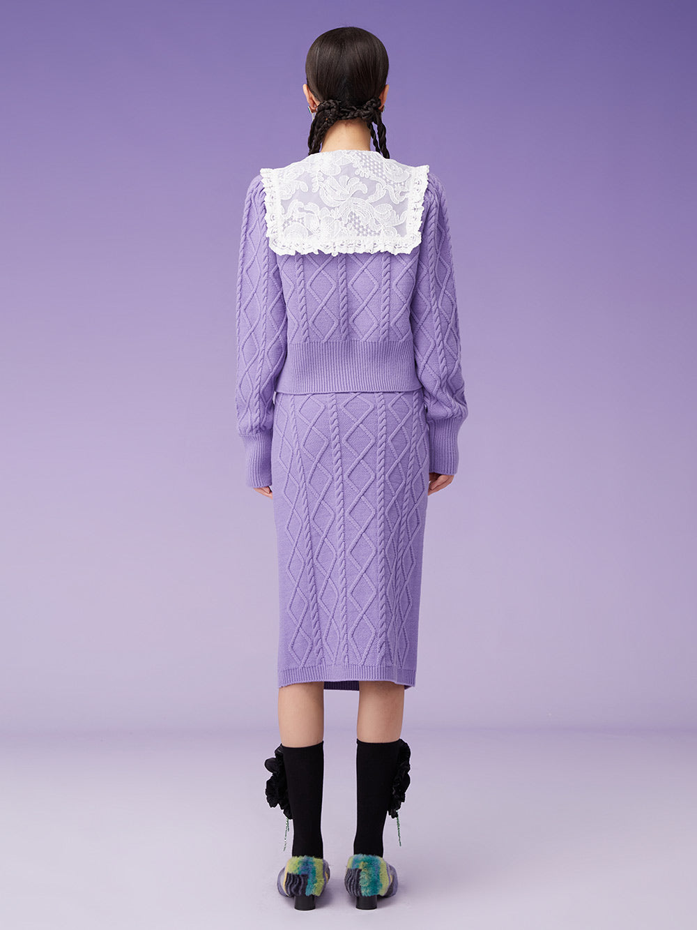 MUKZIN Criss Cross Knit Pueple Long Skirt