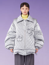 MUKZIN Lapel Floral Padded Oversize Grey Down Jacket