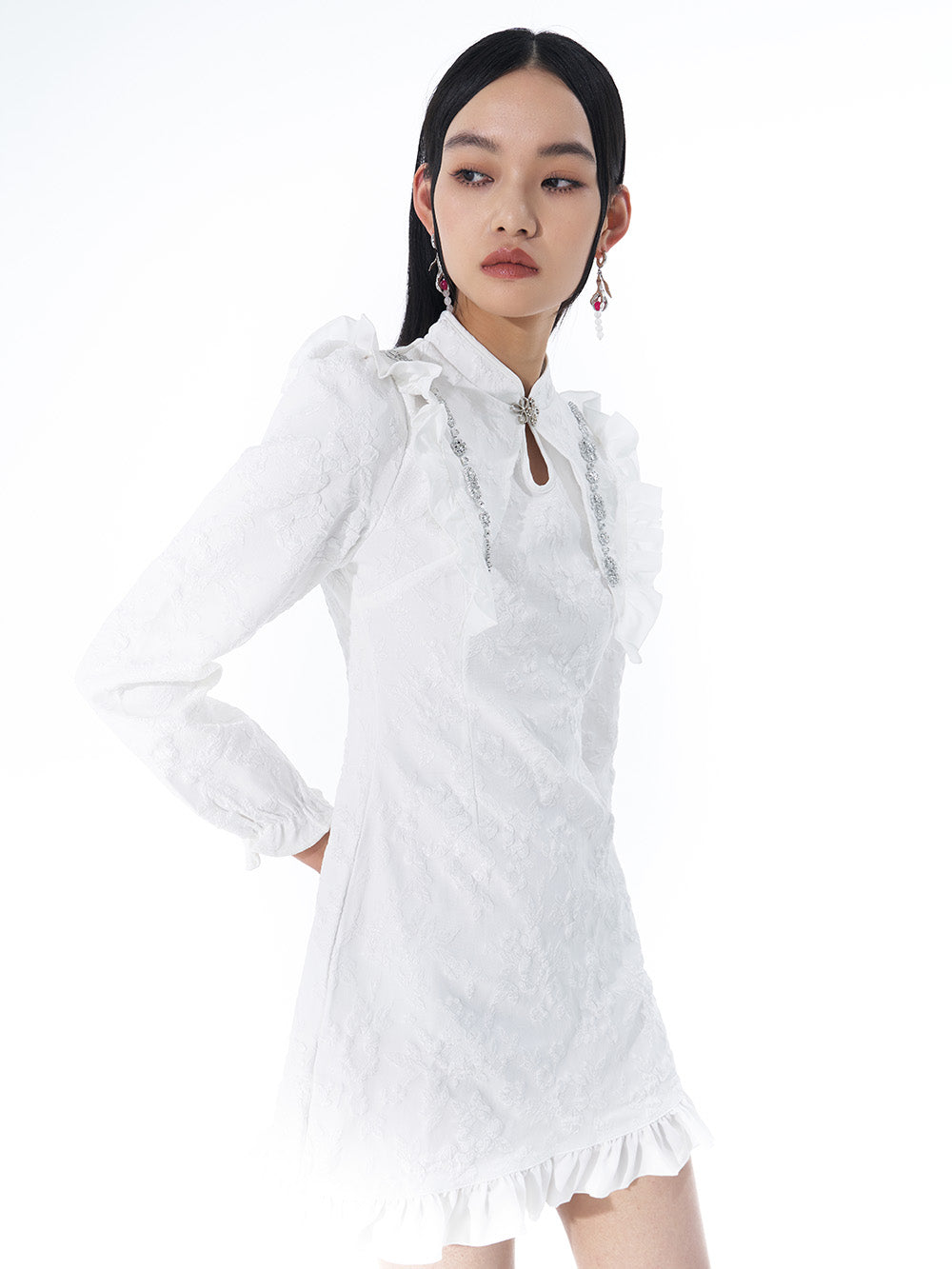 MUKTANK White French Puff Sleeve Dress