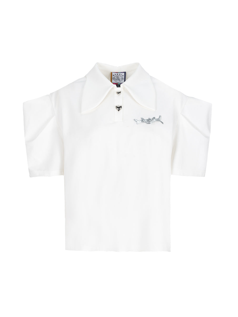 MUKZIN Cute Puff Sleeves White Polo T-shirt