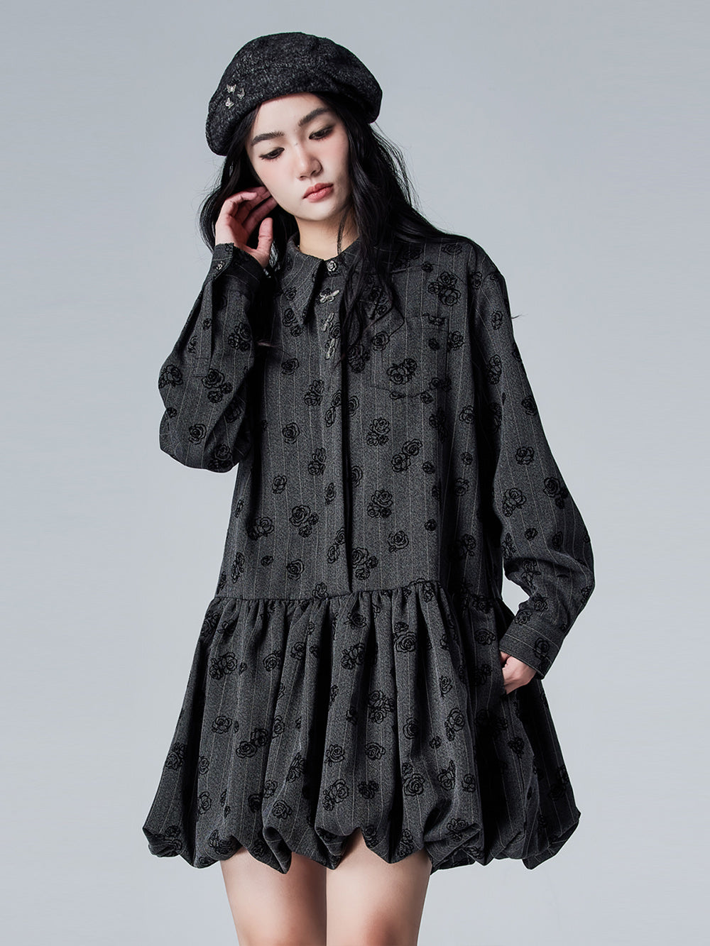 MUKTANK × CUUDICLAB Rose Flocking Bud Shirt Dress