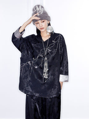 MUKZIN Linglong“Stardust”Asymmetrical Collar Shirt Jacket.