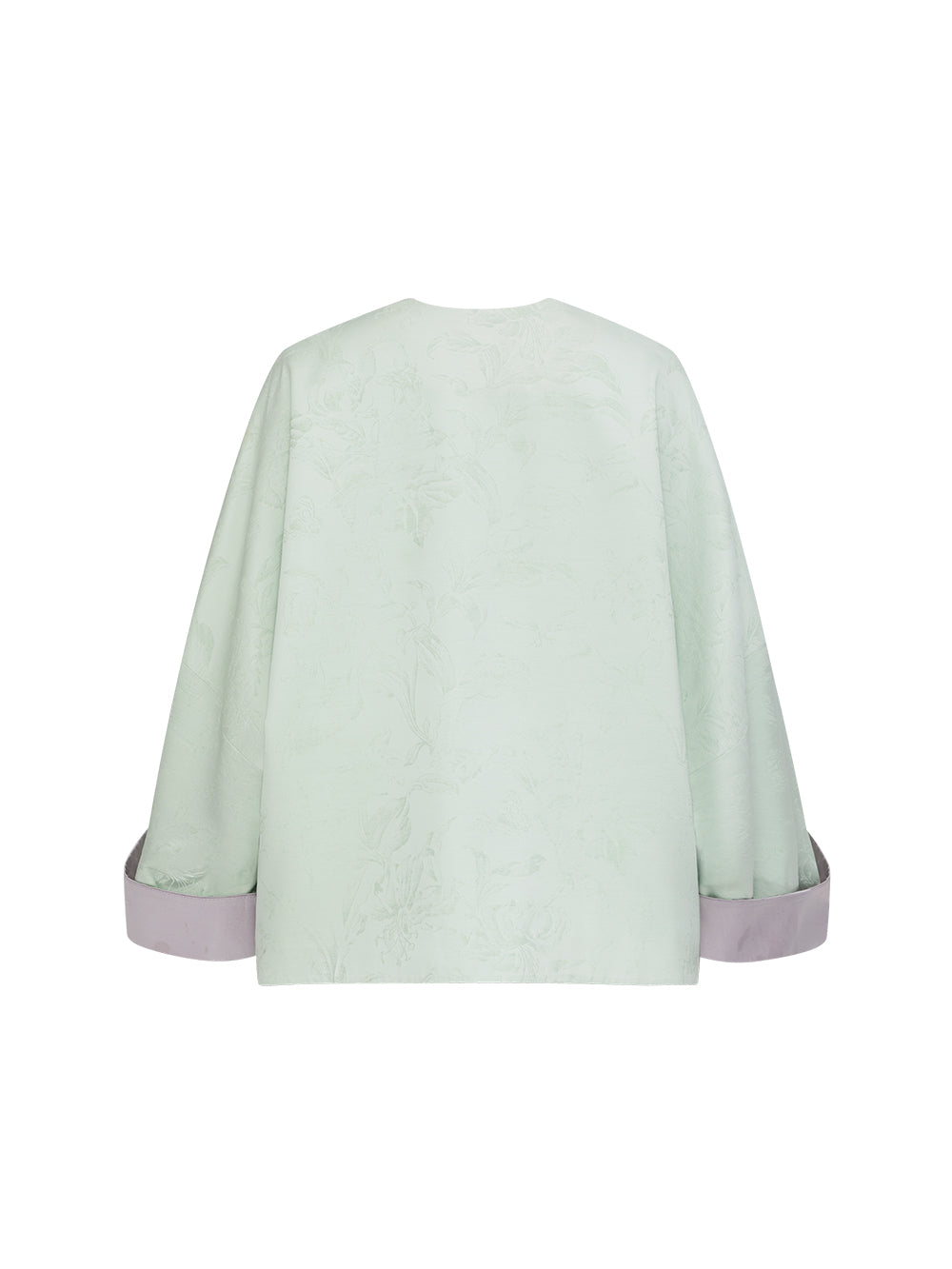 MUKZIN“Capsule Collection”Light Green Jacquard Frog Button Jacket with 3D Floral Sequin Embroidery, Loose Short Style