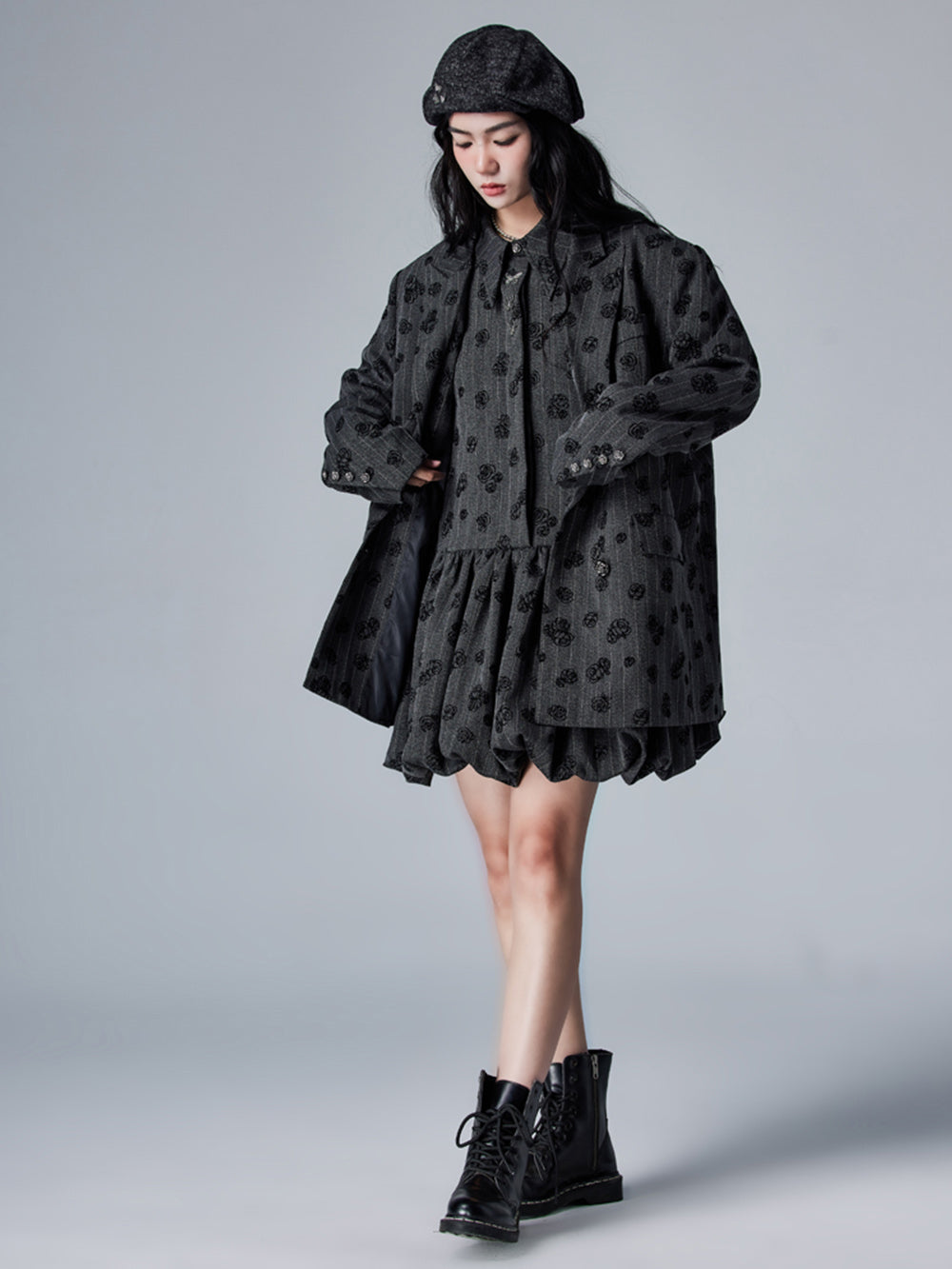 MUKTANK × CUUDICLAB Rose Flocking Bud Shirt Dress