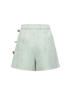 MUKZIN“Capsule Collection”Light Green Jacquard Chinese-Style Shorts