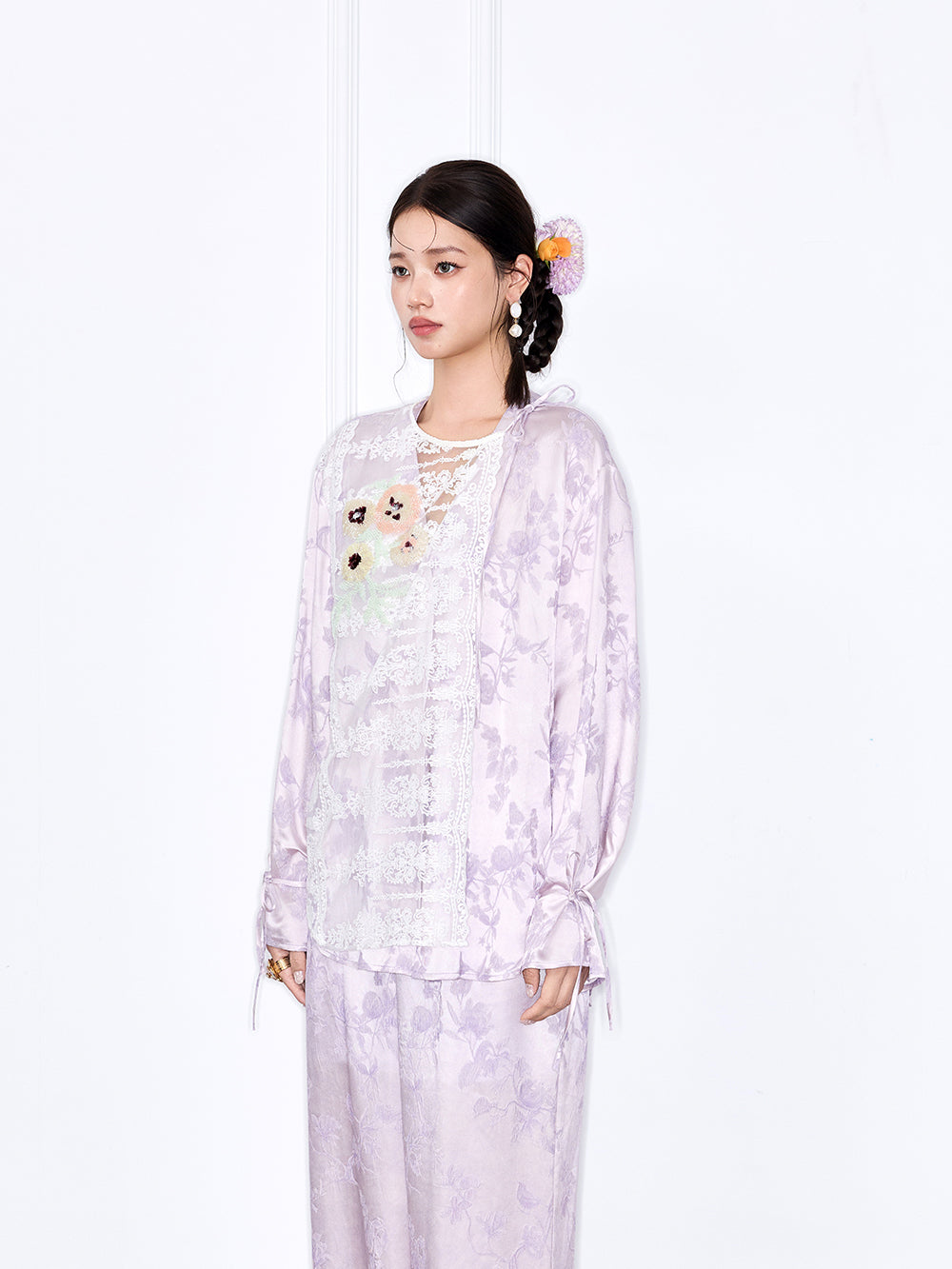 MUKZIN Designer New Chinese Style Jacquard Lace Long Sleeve Mulberry Silk Suit Shirt