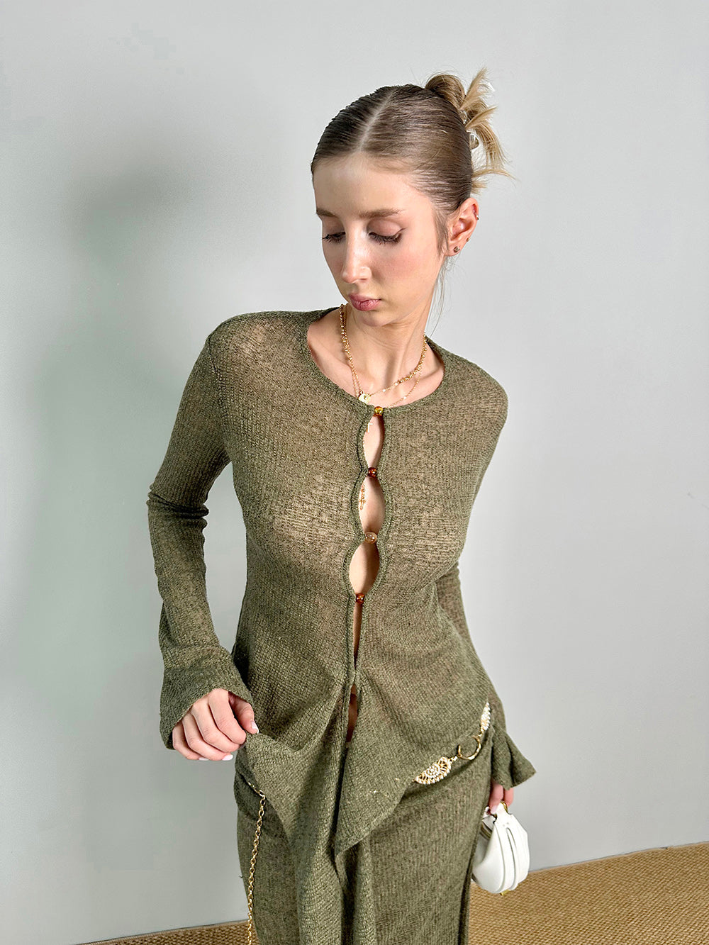 MUKTANK×Jqwention Moss Green Slim-Fit Maxi Dress Suit Top