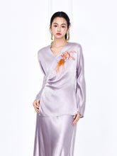 MUKZIN "Capsule Collection" New Chinese Style Embroidered V-Neck Acetate Blouse