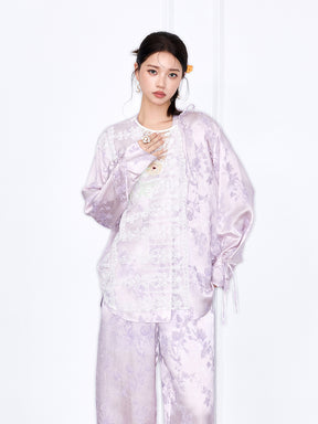 MUKZIN Designer New Chinese Style Jacquard Lace Long Sleeve Mulberry Silk Suit Shirt