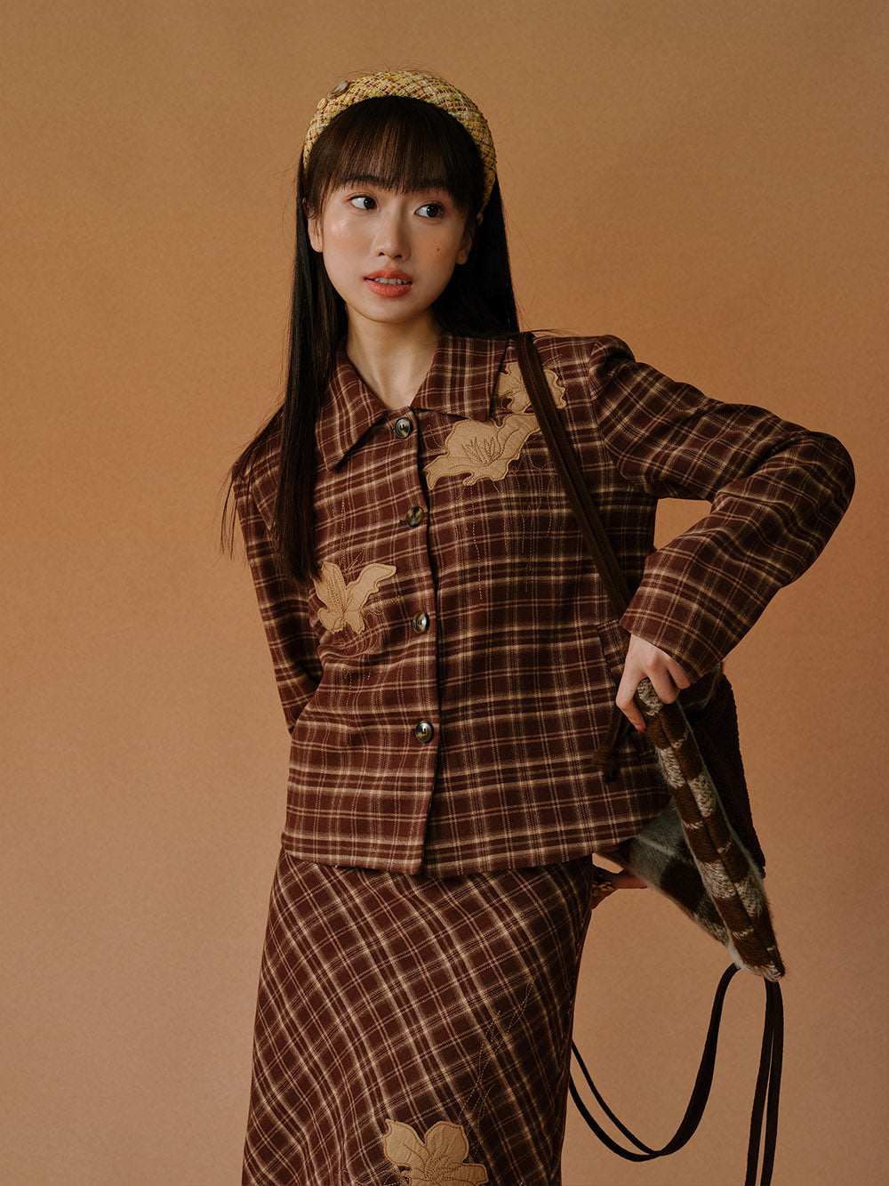 MUKTANK x LOUMUTAKU Iris Flower Felted Wool Embroidered Plaid Mini Suit
