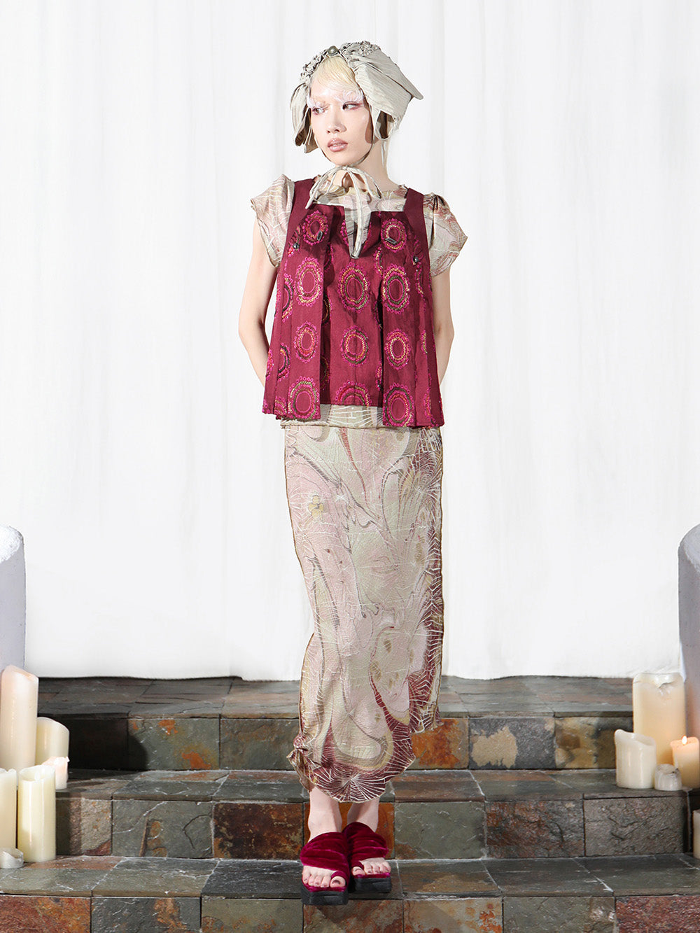 MUKTANK x COOLOTHES Cracked Creased Wet Print Floral Pleated Skirt