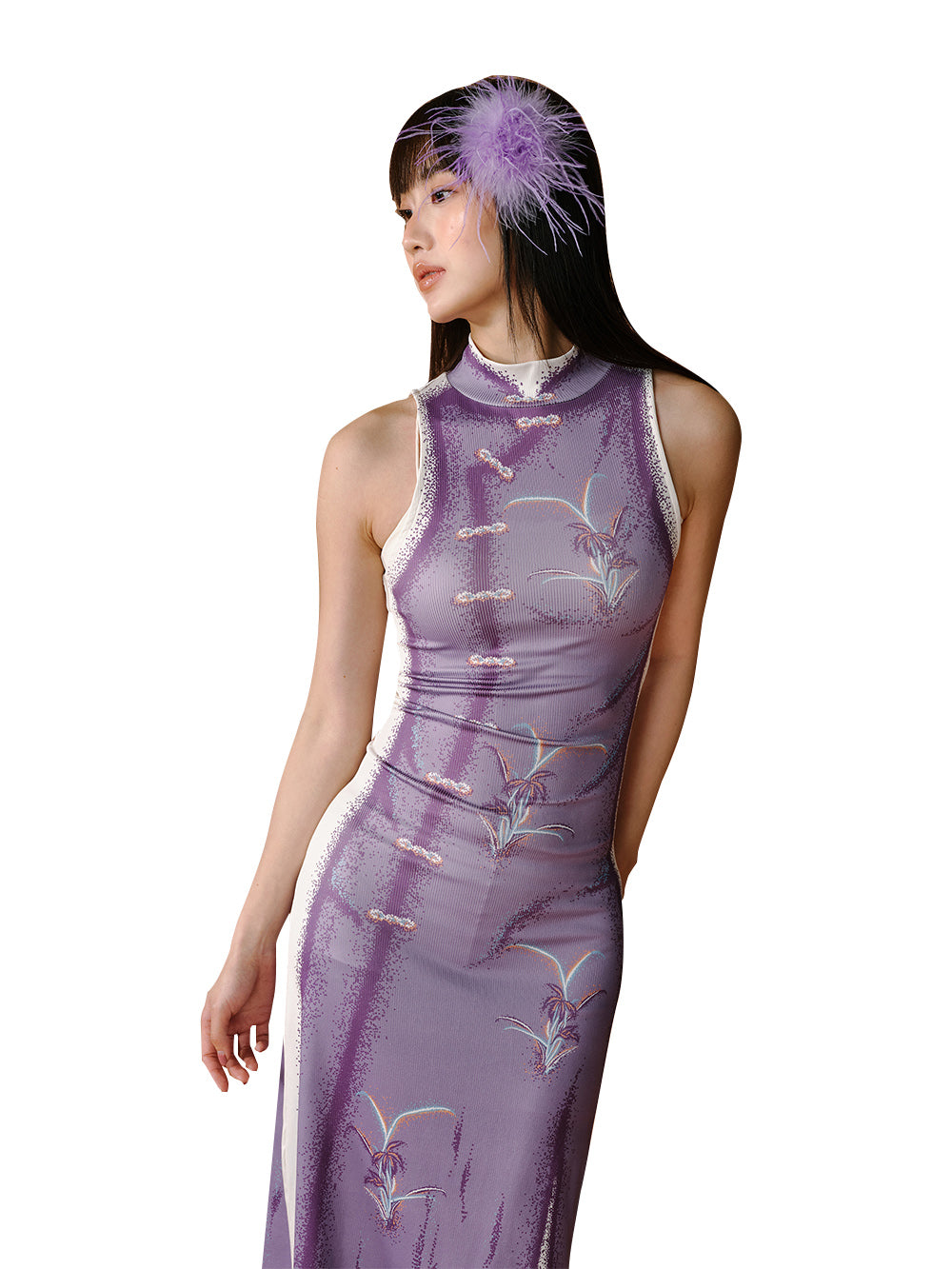 fitted lace wedding dress Modern Chinese Cheongsam, Evening Dress, Ball Gown, Dark Purple Color, Mandarin Collar, 3/4 Sleeve 2X main image 1
