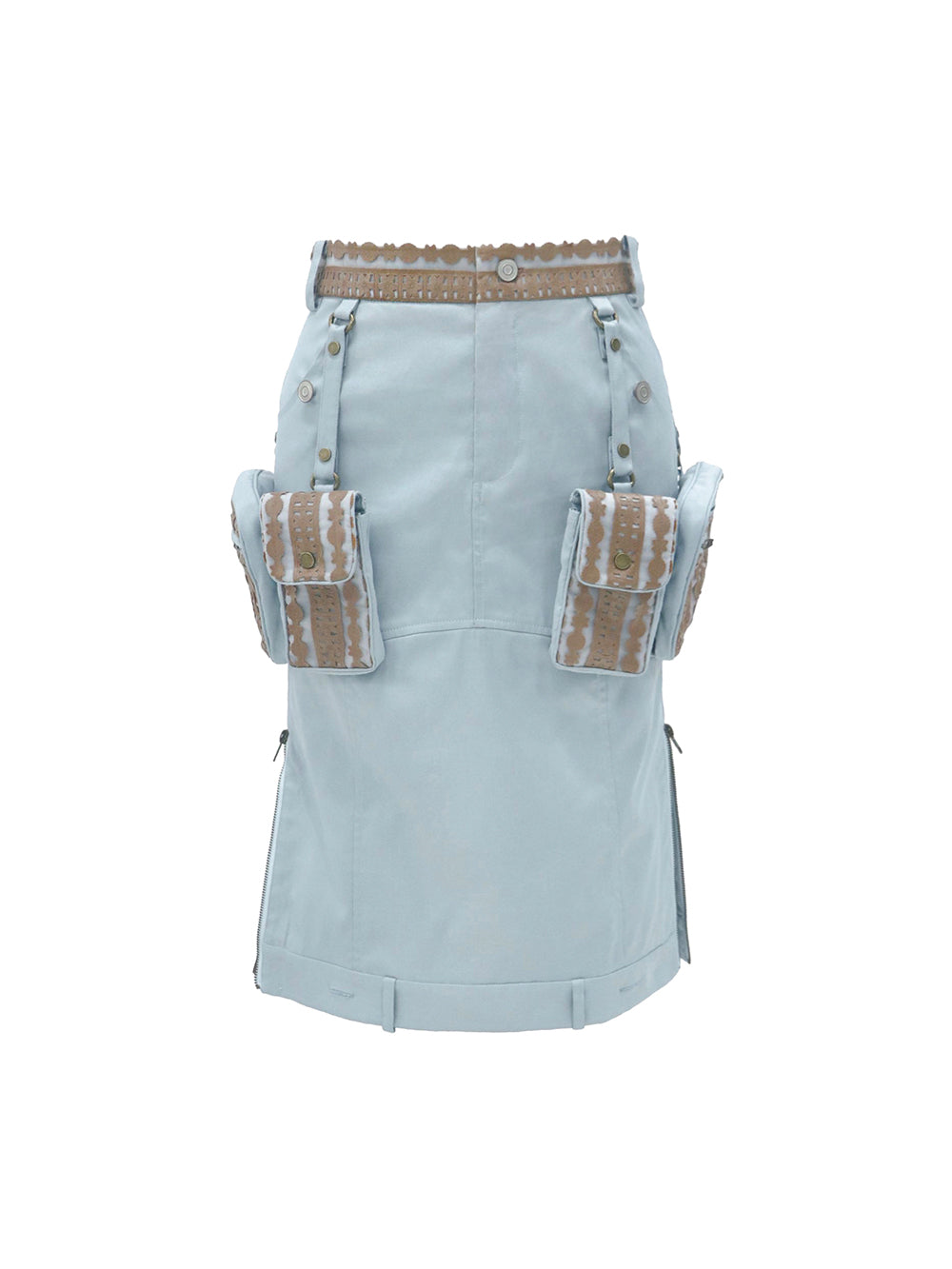 MUKTANK x COOLOTHES Light Blue Floral Organza Bag Component Folded Double-Waisted Wide A-line Skirt