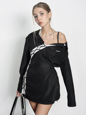 MUKZIN x Jqwention Spicy Asymmetrical Single-shoulder Black Shirt