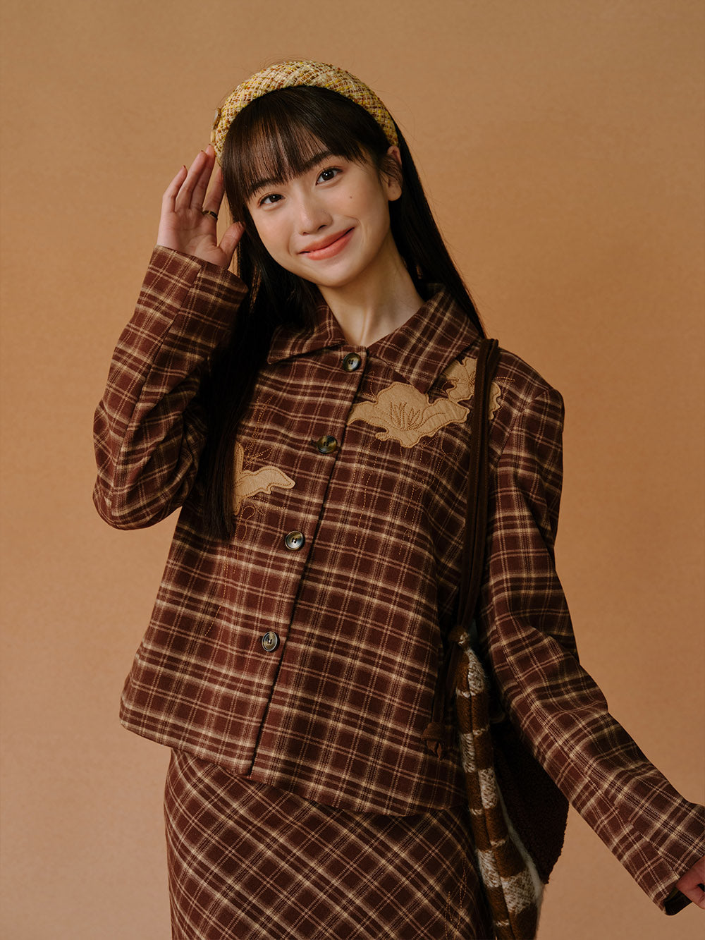 MUKTANK x LOUMUTAKU Iris Flower Felted Wool Embroidered Plaid Mini Suit