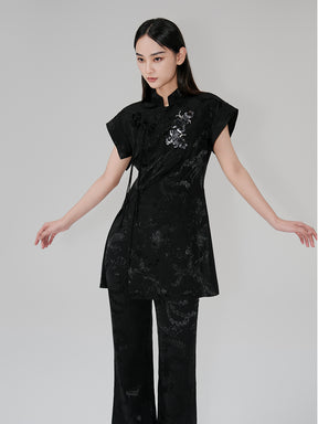 MUKZIN Chinese Embroidery Print Sequin Slim Fit T-shirt