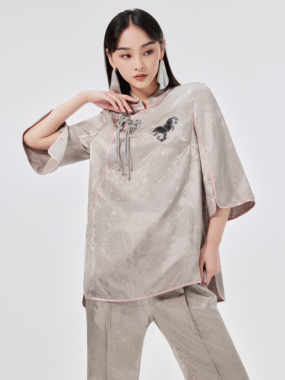 MUKZIN Chinese Jacquard Elegant Mid-sleeve T-shirt