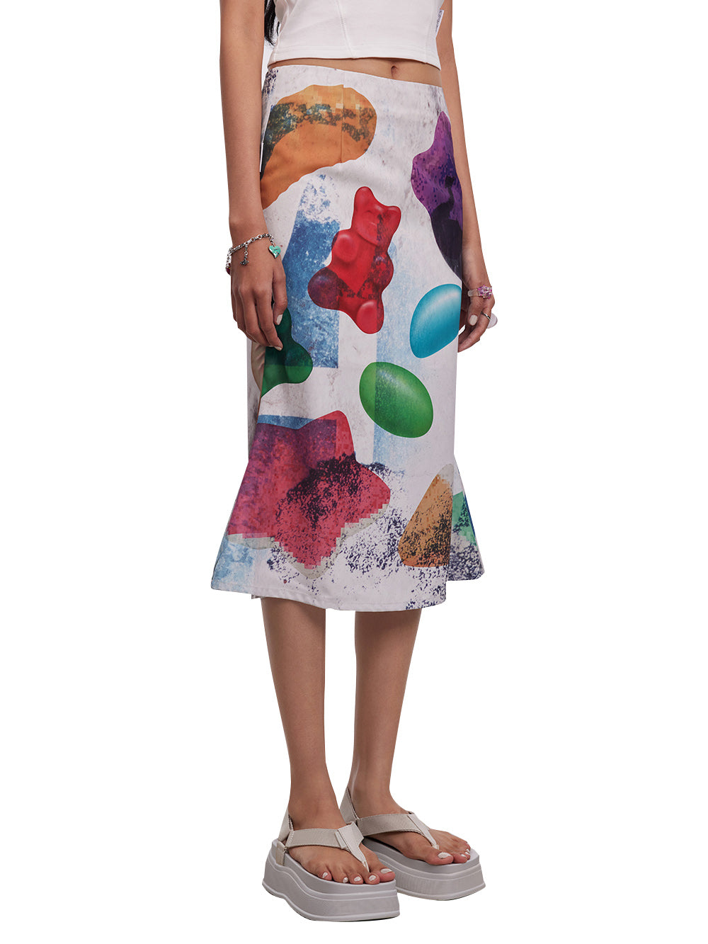 MUKTANK x Damage Asia Bear-shaped Gummy Candy Print Mermaid Skirt