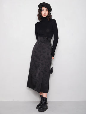 MUKTANK x CUUDICLAB Black Jacquard Lacing Maxi Skirt
