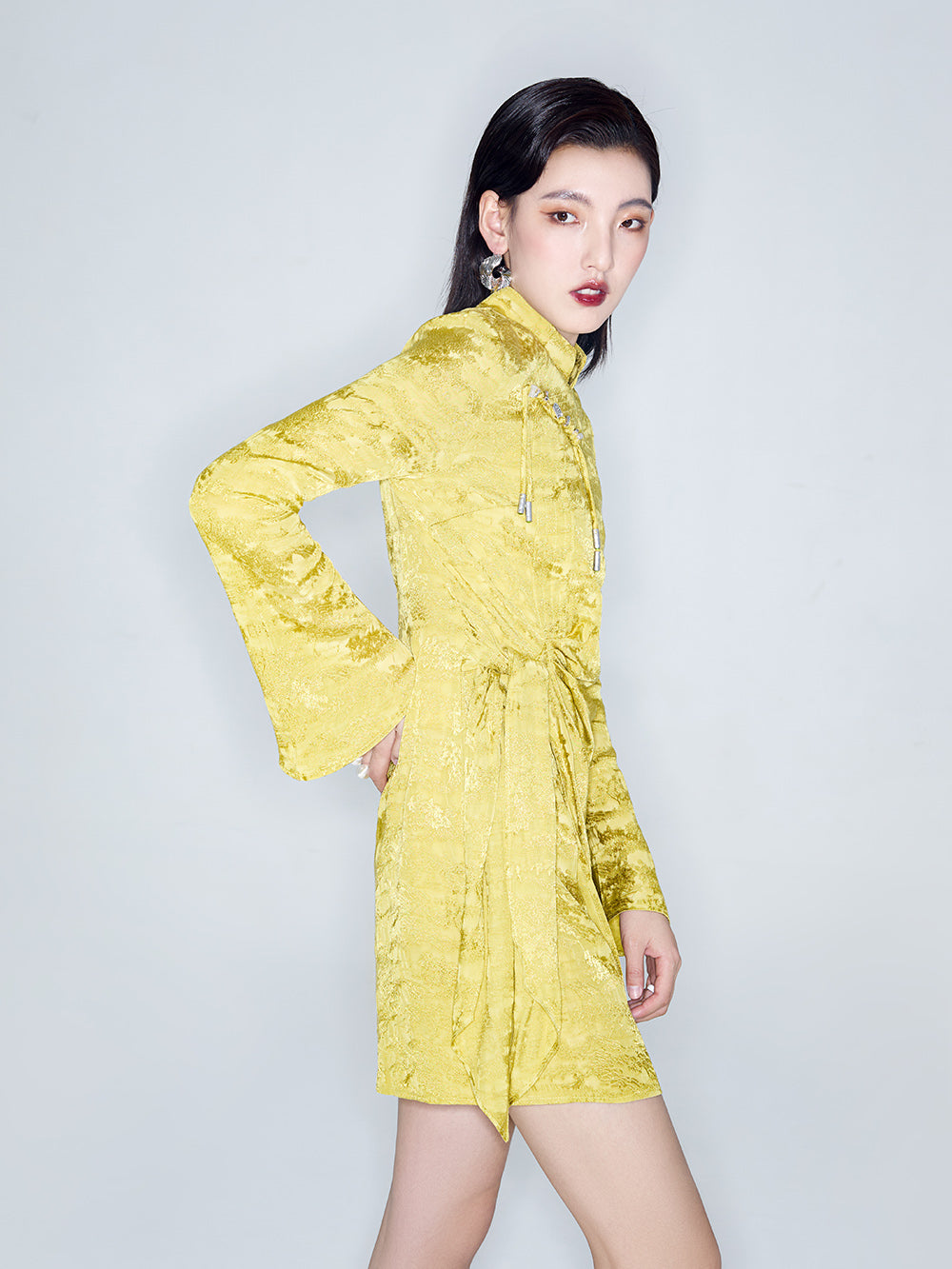 MUKZIN Linglong "Jin Xi" New Chinese-style Jacquard Flared Sleeve Cheongsam Dress