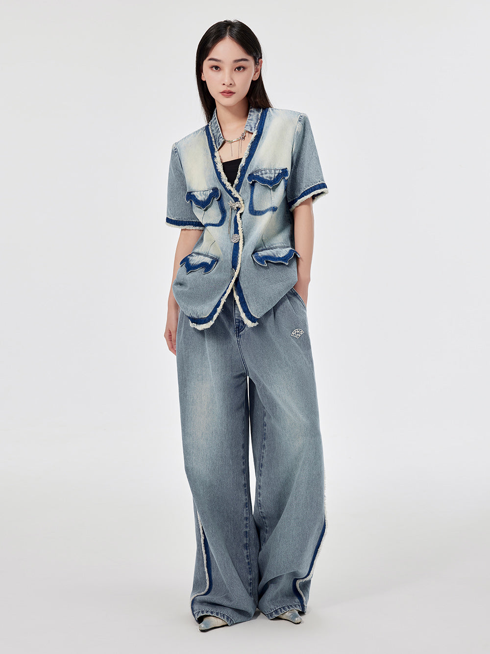 MUKZIN Vintage Denim Short-sleeved Jacket