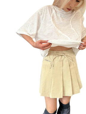 MUKTANK x TWOPLUMGIRLS Khaki Pleated A-Line Skirt