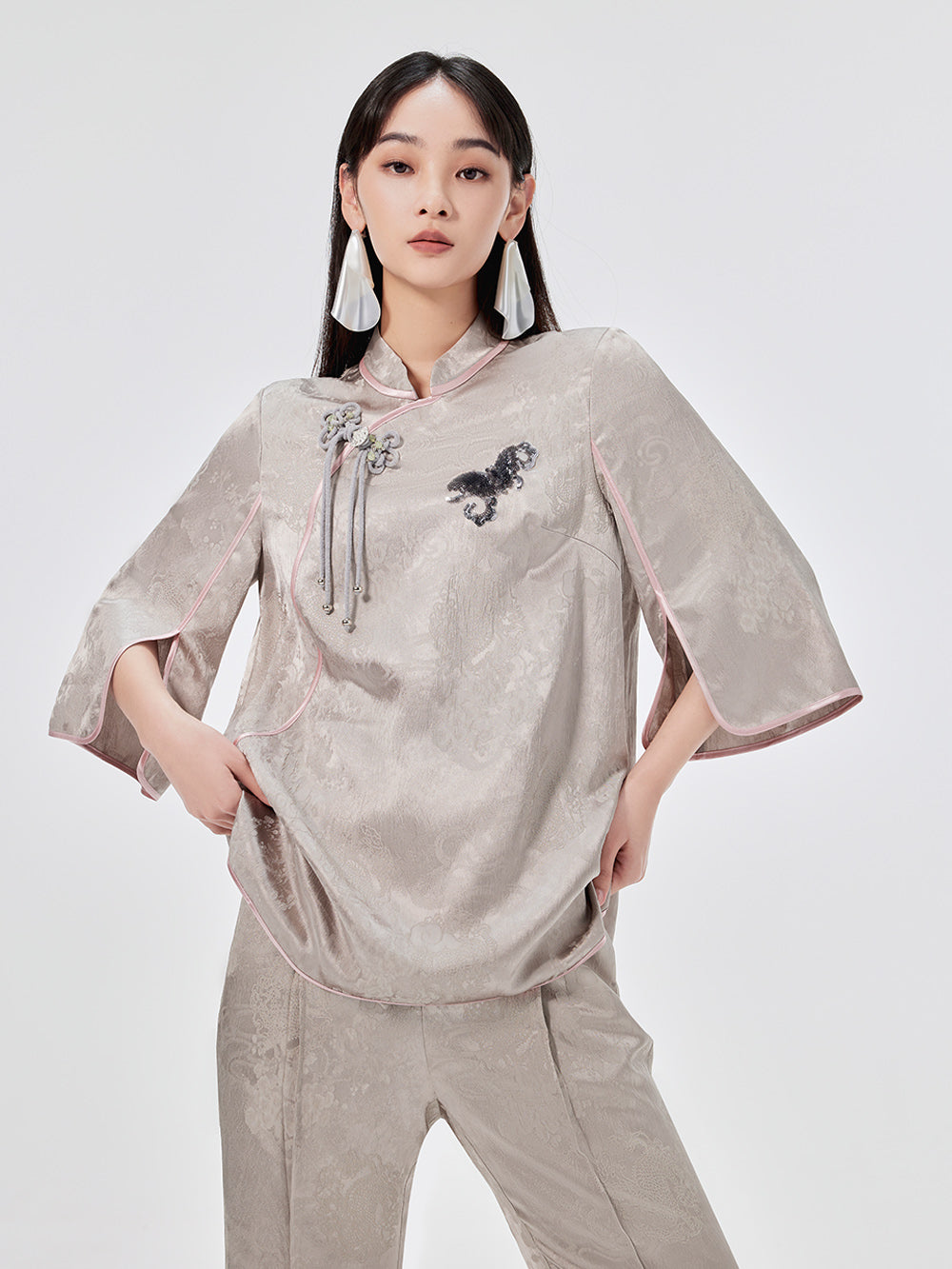 MUKZIN Chinese Jacquard Elegant Mid-sleeve T-shirt